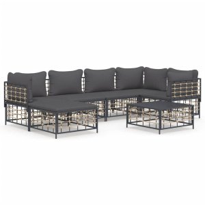 The Living Store Hoekbank Loungeset - Antraciet - Poly Rattan - 72x72x66 cm - Weerbestendig