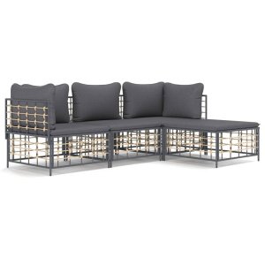 The Living Store Hoekbank loungeset antraciet - 72x72x66 cm - weerbestendig poly rattan