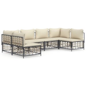 The Living Store Loungeset - Antraciet - Poly Rattan - 4 Stuks - Complete Set