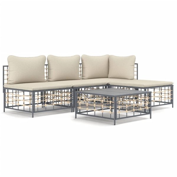 The Living Store Loungeset - Antraciet - Poly rattan - 72 x 72 x 66 cm - Weerbestendig materiaal