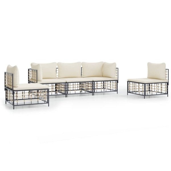 The Living Store Loungeset - Antraciet - Poly rattan - Hoekbank 72x72x66 cm - Middenbank 72x70x66 cm - Inclusief kussen