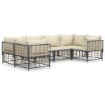 The Living Store Loungeset - Antraciet - Poly rattan - Hoekbank 72x72x66 cm - Middenbank 72x70x66 cm-Kussen 70x70 cm