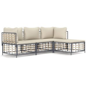 The Living Store Loungeset - Antraciet - Poly rattan - Hoekbank 72x72x66 cm - Middenbank 72x70x66 cm - Voetenbank