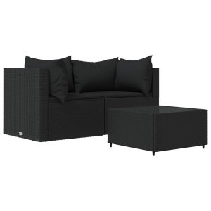 The Living Store Loungeset Modular - Hoekbank - Zwart - 63x63x57.5cm - Weerbestendig - Gehard glas - Comfortabele