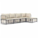 The Living Store Loungeset - Poly Rattan - Antraciet - 72x72x66cm - Weerbestendig