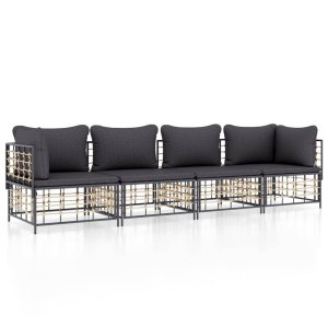 The Living Store Loungeset Poly Rattan - Antraciet - Hoekbank- 72 x 72 x 66 cm - Middenbank- 72 x 70 x 66 cm -