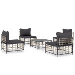 The Living Store Loungeset - Poly rattan - Antraciet - 72 x 70 x 66 cm - Met comfortabele kussens