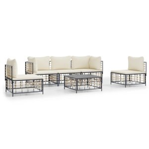 The Living Store Loungeset - Poly rattan - Antraciet - 72 x 72 x 66 cm - Weerbestendig