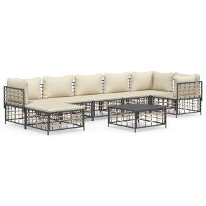 The Living Store Loungeset - Poly rattan - Antraciet - 72x72x66 cm - Weerbestendig Let op- Hoekbank - middenbank -