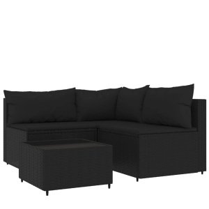 The Living Store Loungeset Zwart - Hoekbank 63x63x57.5cm - Inclusief Zitkussens en Kussens - Middenbank 63x63x57.5cm -