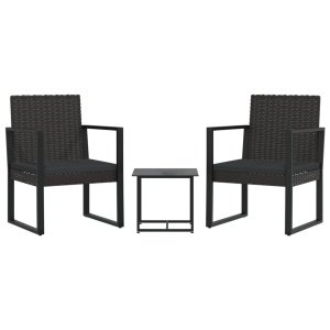 The Living Store Loungeset Zwart - Stof met PE-rattan - 1-zitsbank - Tafel - 2 kussens