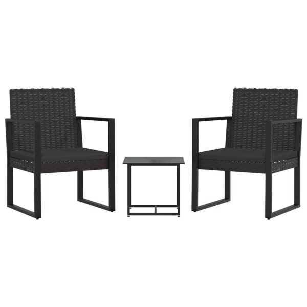 The Living Store Loungeset Zwart - Stof met PE-rattan - 1-zitsbank - Tafel - 2 kussens