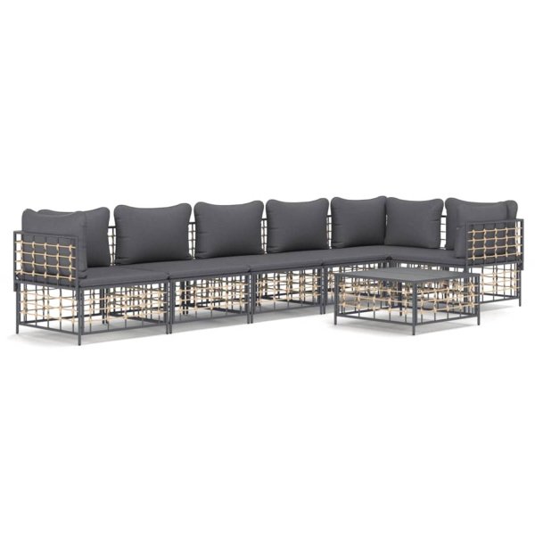 The Living Store Loungeset - poly rattan - antraciet - hoekbank 72x72x66cm - modulair