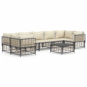 The Living Store loungeset - Antraciet - Poly Rattan - Hoekbank 72x72x66cm - Stevig en stabiel frame