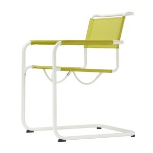 Thonet S34 N All Seasons Armstoel Zitting Lime Frame Wit Netweave Armleuning