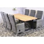 Tuinset Ferro - 6 wicker stoelen met teakhouten tafel