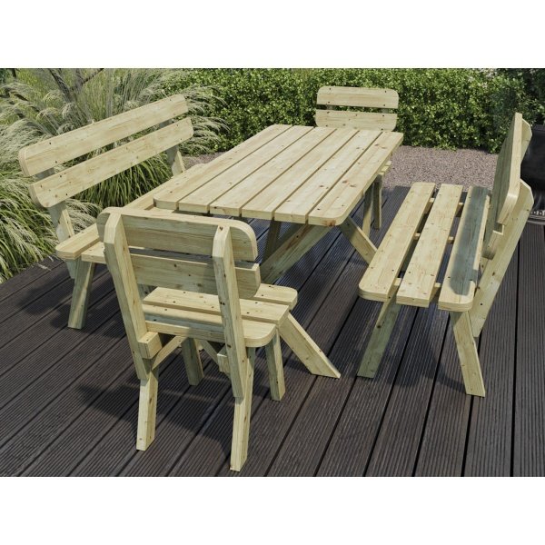 Tuinset eettafel, bank en stoelen ANGEL 120 cm natuurlijke pijnboom