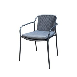 Vedella stackable dining chair without armrests aluminium dark grey/rope dark grey - Yoi