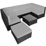 tectake - Wicker loungeset zitgroep tuinset Venetië - zwart met grijze kussens - losse elementen- 404297