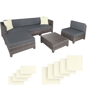 tectake - loungeset met aluminium frame-Wicker tuinset- incl. 2 overtreksets - grijs-403835