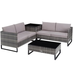 tectake -wicker loungeset - Ostuni grijs - 404301