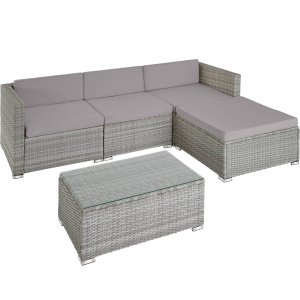 tectake - wicker tuinset loungeset- Florenz - lichtgrijs/grijs - 404326