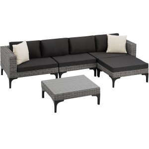 tectake® - Wicker loungeset Konstanza met aluminium frame - grijs - 404794