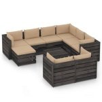 vidaXL 10-delige Loungeset met kussens grijs geïmpregneerd hout