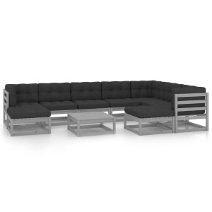 vidaXL 10-delige Loungeset met kussens massief grenenhout grijs