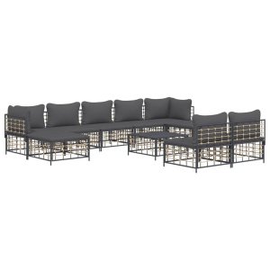 vidaXL 10-delige Loungeset met kussens poly rattan antracietkleurig