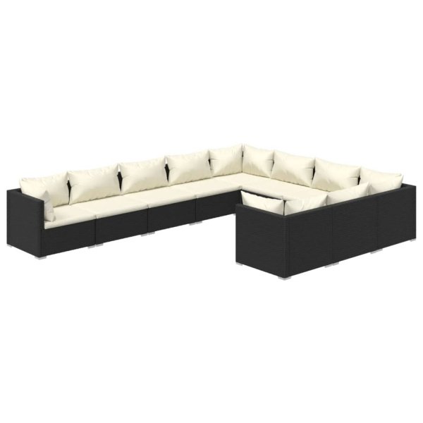 vidaXL 10-delige Loungeset met kussens poly rattan zwart