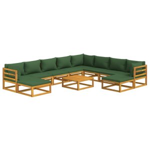 vidaXL 11-delige Loungeset met groene kussens massief hout