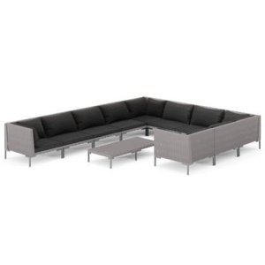 vidaXL 11-delige Loungeset met kussens poly rattan donkergrijs