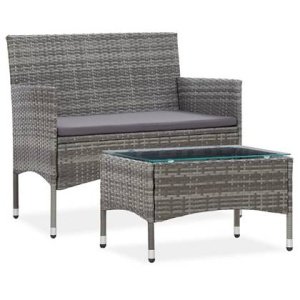 vidaXL 2-delige Loungeset met kussen poly rattan grijs