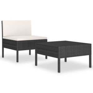 vidaXL 2-delige Loungeset met kussens poly rattan zwart