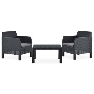 vidaXL 3-delige Loungeset met kussens PP rattan antracietkleurig