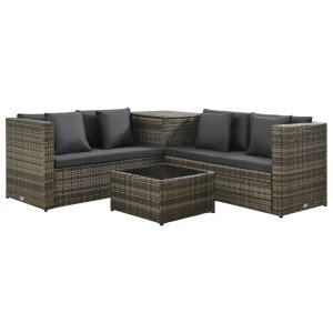 vidaXL 4-delige Loungeset met kussens poly rattan grijs