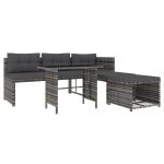 vidaXL 4-delige Tuinset met kussens poly rattan grijs