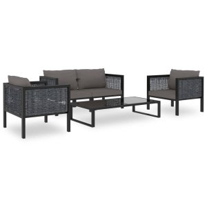 vidaXL 5-delige Loungeset met kussens poly rattan antraciet