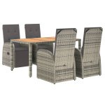 vidaXL 5-delige Tuinset met kussens poly rattan grijs