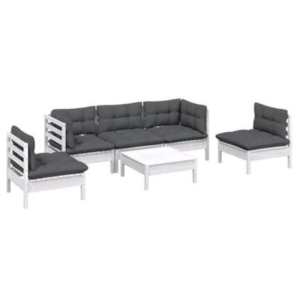 vidaXL 6-delige Loungeset met kussens massief grenenhout