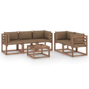 vidaXL 6-delige Loungeset met taupe kussens