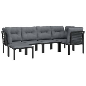 vidaXL 6-delige Loungeset poly rattan zwart en grijs