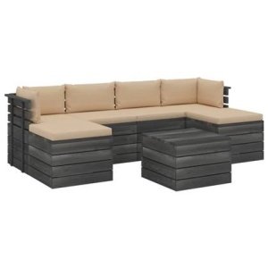 vidaXL 7-delige Loungeset met kussens pallet massief grenenhout