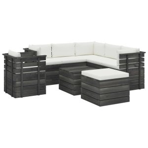 vidaXL 8-delige Loungeset met kussens pallet massief grenenhout