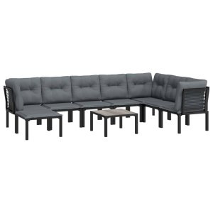 vidaXL 9-delige Loungeset poly rattan zwart en grijs