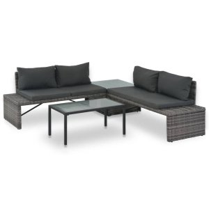 vidaXL Loungeset met kussens 3-delig poly rattan grijs