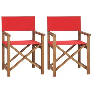 vidaXL Regisseursstoelen 2 st massief teakhout rood