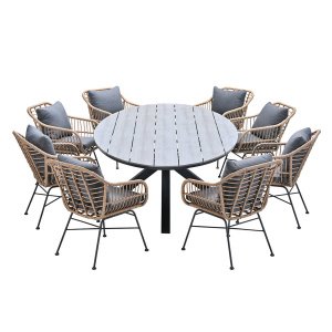 Garden Impressions Lucas tuinset 9-delig bruin - Tulli tuintafel ovaal 280x140 cm grey teak look