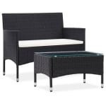 vidaXL 2-delige Loungeset met kussen poly rattan zwart